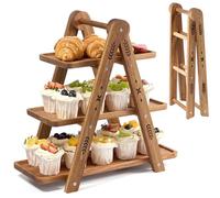 DUJUST 3-Tier Cupcake Stand for 24 Cupcakes, Acacia Wooden Cake Stand, Afternoon Tea Stands for Party & Home Décor, Rustic Wooden Display Stand for Food & Toys, Easy to Install&Clear - Foldable