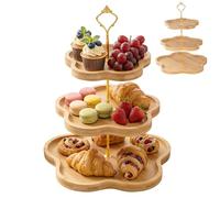 DUJUST 3 Tier Wooden Cupcake Stand, Elegant Flower-Shaped Design, Food Grade Bamboo Cake stand for Cupcake, Desserts, Tea Party, Rustic Wooden Display Stand, Easy to Install & Clean