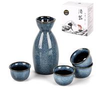 DUJUST 5 pcs Japanese Sake Set, Kiln Altered Glaze Porcelain Sake Set, 1 Bottle, 4 Cups & 1 Gift Box, Warm Carafe, Special Japanese Gift Set - Blue