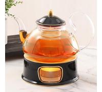 DUJUST Blooming Tea Pot Set, Luxury British Design with Relief Decor & Gold Trims, Hand-Crafted Clear Teapot with Warmer, 40oz Glass Teapot with Infuser, Stove-Safe Tea Party Gift & Home - Black