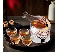 DUJUST Japanese Sake Set for 4, Handcraft Pink Cherry Blossoms Design, 1 Sake Bot