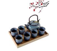 DUJUST Japanese Tea Set for 6, Kiln Altered Glaze Porcelain, Blue