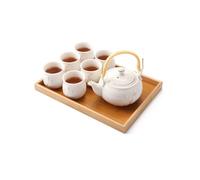 DUJUST Japanese Tea Set, White Porcelain Tea Set with 1 Teapot Set, 6 Tea Cups, 1 Tea Tray, 1 Stainless Infuser, Cute Asian Tea Sets for Adults/Tea Lover/Women/Men (Plum in Golden)