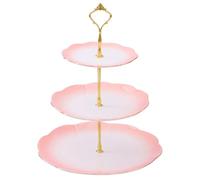 DUJUST Luxury Larger 3-Tier Cupcake Stand Tower, British Style Porcelain Serving Tray with Golden Trim, Food Grade Dessert Display Stand for Tea Party & Home Décor - 45% Gradient Pink Larger Plates