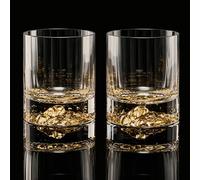 DUJUST Whiskey Glasses Set of 2(330ml),Gold Mountain Design, Rocks Glasses for Bourbon, Scotch, Cocktail Tasting at Home Bar, Heavy Crystal Old Fashioned Glass, Unique Gift Chioce, BPA-Free&Lead-Free