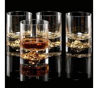 DUJUST Whiskey Glasses Set of 4(330ml),Gold Mountain Design, Rocks Glasses for Bourbon, Scotch, Cocktail Tasting at Home Bar, Heavy Crystal Old Fashioned Glass, Unique Gift Chioce, BPA-Free&Lead-Free
