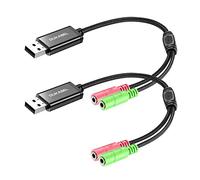 DuKabel 2 Pack External USB Sound Card Adapter for Computer, Laptop and PS4, USB to 2 x 3.5 mm Jack Aux Audio Converter Cable 25 cm for Headphones, Speakers and 3 Pole TRS Microphone - Black