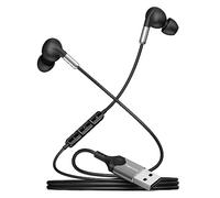 DuKabel USB In-Ear Headphones for PS5 PS4, USB PC Headset with Microphone and In-line Control, Wired Earphones for PC Laptop - Black