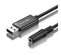 DUKABEL USB to 3.5mm Jack Audio Adapter, 45 inch TRRS USB-A to Headphone AUX Adapter Built-in Chip External Stereo Sound Card for Computer PS4 PS5 - Black