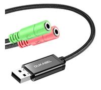 DuKabel USB to 3.5mm Jack TRS AUX Adapter for Built-in Chip USB Sound Card for Headset with Separate Plug TRS 3 Pole Microphones [Metal Housing & Durable Braided / 9.8inch]