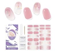 DUKASOU Semi Cured Gel Nail Strips, 28 pcs Gel Nail Stickers Works with Any UV Lamp Requried,Long Lasting Nails Art Stickers, Salon Quality, Easy to Apply (Flowers)