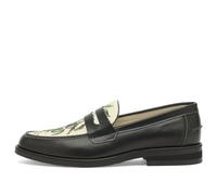 Duke + Dexter Men's Wilde Olive Raffia Penny Loafer Black/White