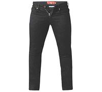 Duke London D555 Mens Big Size Tapered Fit Stretch Jeans in Black (Claude) in 56W x 32L