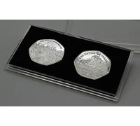 DUKE OF WELLINGTON & ADMIRAL NELSON Fine Silver Commemoratives in 50p Coin Display Case. Battle of Trafalgar, Waterloo