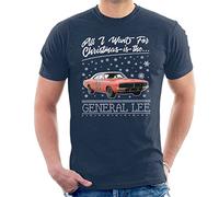 Dukes of Hazzard All I Want for Christmas is The General Lee Men's T-Shirt Navy Blue
