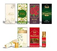 Dukhni Floral Attar Oil Set | Authentic Arabic Fragrance Oils | 100% Pure, Alcohol-Free Halal Blends | Majmua 786, Jasmine, Rose, White Rose, Kasturi XX, Attar Ful - 6ml Each