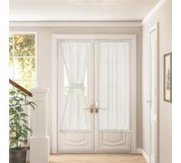 DUKIYO 2 Pieces Door Curtain Rod Pocket Cream Light Through W50 x L72 for Bedroom 2 Tiebacks Beige Ivory Sheer French Door Curtains Wrinkle Free Chic Semi Transparent Linen Drapes