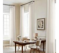 DUKIYO Cream 120 Inch Linen Curtains Pinch Pleated Extra Long Custom Made | Privacy Semi Sheer Drape, for Living Room Tall Windows, Pleat Curtains 120 Length, Ivory, 10ft, with Hooks Rings, Back Tab