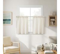 DUKIYO Farmhouse Kitchen Short Curtains 30 Inch Length 2 Panels, Natural Linen Rod Pocket Mini Small Curtain Semi Sheer Cream Boho Curtains for Cafe Bathroom Basement Half Window Treatment W30xL30