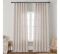DUKIYO Linen Curtains 108 Inches Long for Bedroom Semi Sheer Flax Burlap Beige Tan Linen Curtains Ceiling to Floor Drapes Rod Pocket Hook Belt for Living Room Guest Room 108 Inch Length Set of 2