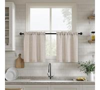 DUKIYO Semi Sheer Kitchen 24 Inch Curtains for Windows Flax Linen Elegant Boho Farmhouse Drapes Short 2 Panels Set Light Filtering Tan Beige Cafe Curtains for Bathroom Laundry RV Rod Pocket W25xL24