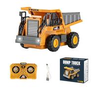 DUKUSEEK 1/64 RC Dump Truck, Mini RC Construction Vehicles with Metal Bed, Lights & Type-C Built-in Battery Remote Control Toys Gifts