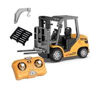 DUKUSEEK 1:64 Scale Mini RC Forklift Truck, Alloy RC Industrial Construction Vehicle Model, 2 in 1 Transformable Lift Fork & Hook with Lights & Sounds