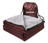 DUKUSEEK Hooded Stadium Blanket, Sherpa Waterproof & Windproof Camping Blanket for Cold Weather, Camping Stadium, Beaches, Picnics, Dogs, Car (Wine Red)