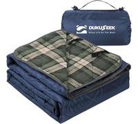 DUKUSEEK Large Outdoor Waterproof Blanket, Warm Fleece Blanket with Hood Windproof for Cold Weather, Camping Stadium, Beaches, Picnics, Dogs, Car (Blue Blue Plaid)