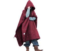 DUKUSEEK Outdoor Wearable Camping Blanket, Large Packable Backpacking Hooded Stadium Blankets, Lightweight Warm Quilt for Picnic, Hiking, Football, 79"X56", Wine Red