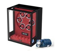DUKWIN Automatic Watch Winder for 6 Watches with Fingerprint Lcok RGB Light Watch Winder with 6 Extra Storage Spaceand Blue Leather Watch Roll for 1