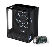DUKWIN Automatic Watch Winder for 6 Watches with Fingerprint Lcok RGB Light Watch Winder with 6 Extra Storage Spaceand Green Leather Watch Roll for 1