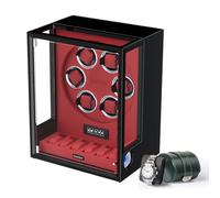 DUKWIN Automatic Watch Winder for 6 Watches with Fingerprint Lcok RGB Light Watch Winder with 6 Extra Storage Spaceand Green Leather Watch Roll for 1
