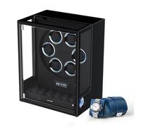 DUKWIN Automatic Watch Winder for 6 Watches with Fingerprint Lcok RGB Light Watch Winder with 6 Extra Storage Spaceand Blue Leather Watch Roll for 1