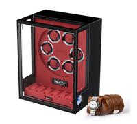 DUKWIN Automatic Watch Winder for 6 Watches with Fingerprint Lcok RGB Light Watch Winder with 6 Extra Storage Spaceand Brown Leather Watch Roll for 1