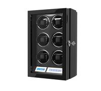 DUKWIN Key Lock Watch Winder for 6 Automatic Watches with LCD Screen, White LED Light, Adjustable Watch Pillow and Supper Quiet Motor for Watch Lovers, Black