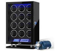 DUKWIN Watch Winder for 12 Watches Fingerprint Lock and Blue Leather Watch Roll for 1