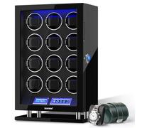 DUKWIN Watch Winder for 12 Watches Fingerprint Lock and Green Leather Watch Roll for 1