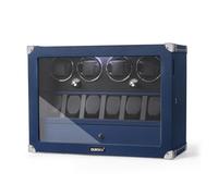 DUKWIN Watch Winder for 4 Automatic Watches with Watch and Jewelry Storages | Lockable Watch Winder with Super Quiet Mabuchi Motor and High-Gloss Piano Lacquer Finish, Built-in Illumination, PU Leather