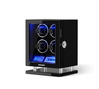 DUKWIN Watch Winder for 4 Watches Fingerprint Lock Automatic Watch Winder with LCD Remote Control, Blue LED Light, Japanese Quiet Motor