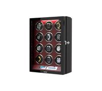 DUKWIN Watch Winder for 6/9/12 Automatic Watches with Key Lock, LCD Screen, Remote Control, LED Light, Adjustable Watch Pillow and Supper Quiet Motor for Universal Watches, Red DK0 for 12