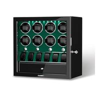 DUKWIN Watch Winder for 8 Automatic Watches, Lockable Watch Winders with 6 Watch Storage Places and Jewelry Storage, Super Quiet Mabuchi Motor, Built-in Illumination, Green