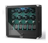 DUKWIN Watch Winder for 8 Automatic Watches with Watch and Jewelry Storages | Lockable Watch Winder with Super Quiet Mabuchi Motor and High-Gloss Piano Lacquer Finish, Built-in Illumination, PU Leather