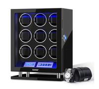 DUKWIN Watch Winder for 9 Watches Fingerprint Lock and Black Leather Watch Roll for 1