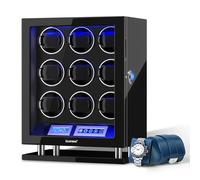 DUKWIN Watch Winder for 9 Watches Fingerprint Lock and Blue Leather Watch Roll for 1