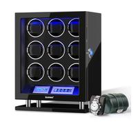DUKWIN Watch Winder for 9 Watches Fingerprint Lock and Green Leather Watch Roll for 1