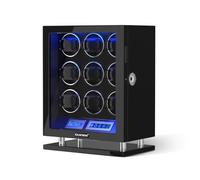 DUKWIN Watch Winder for 9 Watches Fingerprint Lock Automatic Watch Winder with LCD Remote Control, Blue LED Light, Japanese Quiet Motor