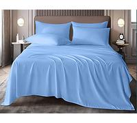 Dulce Lino 100% Brushed Cotton Flannelette Flat Sheets, Pillowcases available in (Blue, Double)