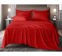 Dulce Lino 100% Brushed Cotton Flannelette Flat Sheets, Pillowcases available in (Red, Double)