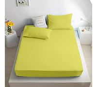 Dulce Lino Extra Deep 16"(40cm) Non Iron Percale Pollycotton Fitted Sheet (Lemon, Double)